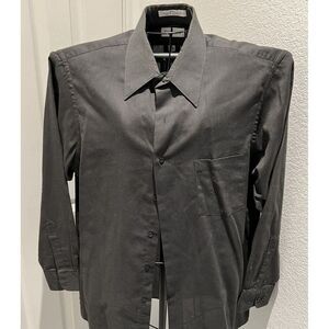 Van Heusen Men’s Pique Long-Sleeved Dress Shirt 16.5 Charcoal Gray